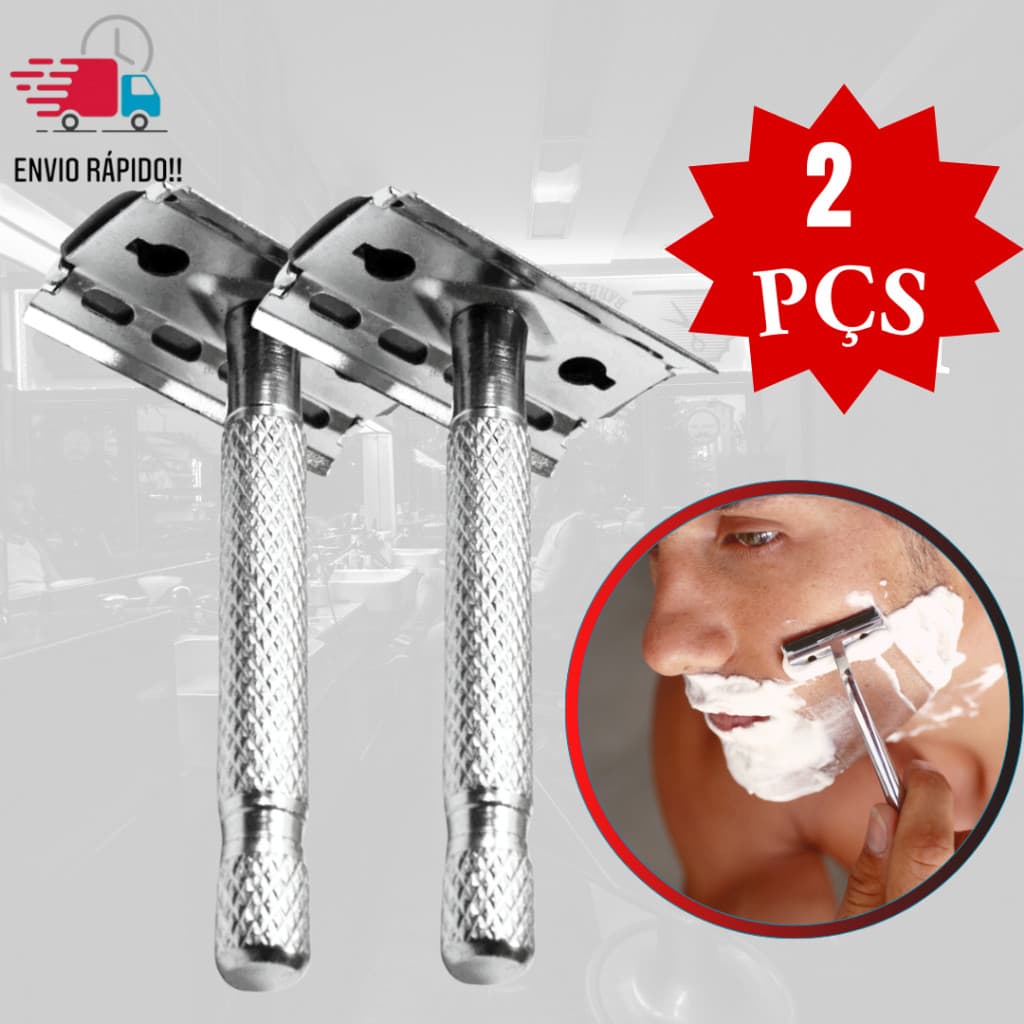 Kit 2 Peças Aparelho de Barbear Barbeador de Metal Articulado com Cabo Adaptável a Mão Acompanha uma Lâmina Retrô Afiada