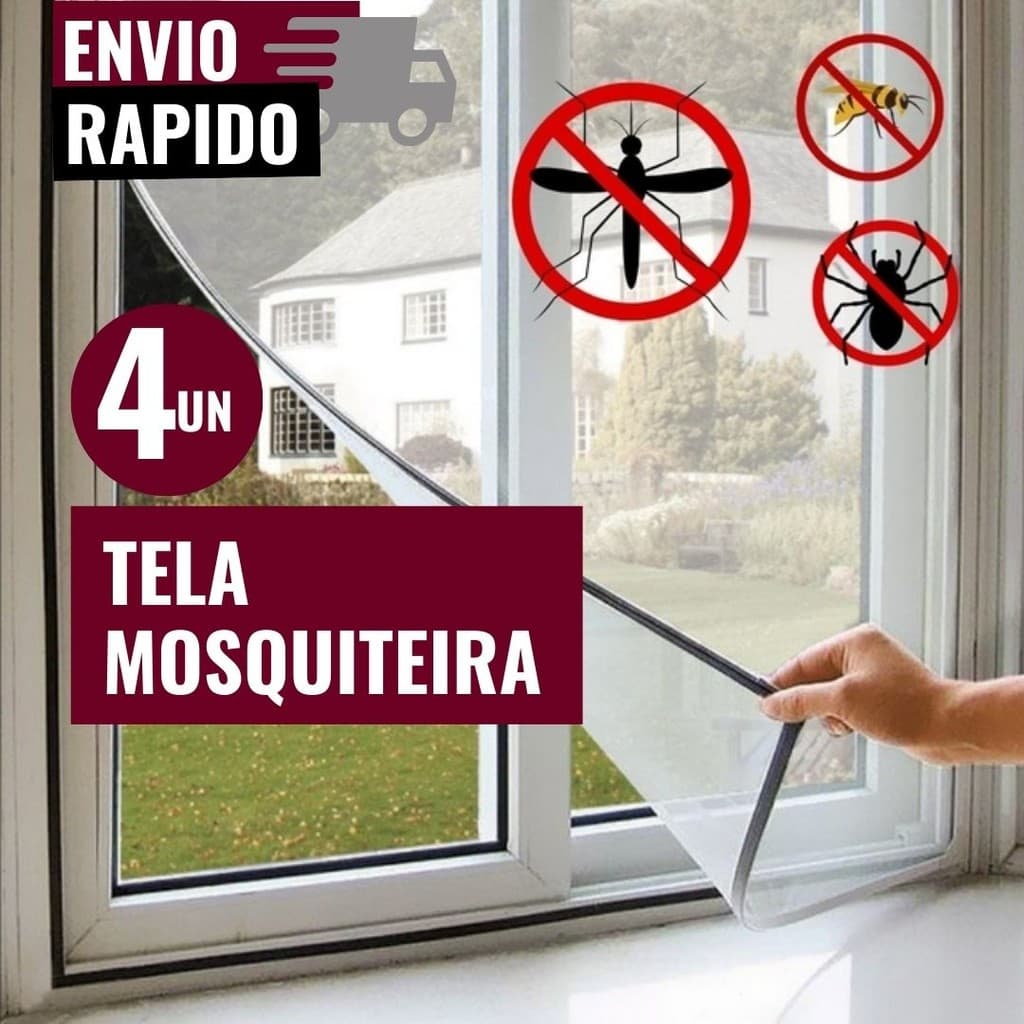 Conjunto 4 Telas Mosqueteira Janela Ajustável 1,30Mx1,50M Anti Insetos Dengue Mosquito