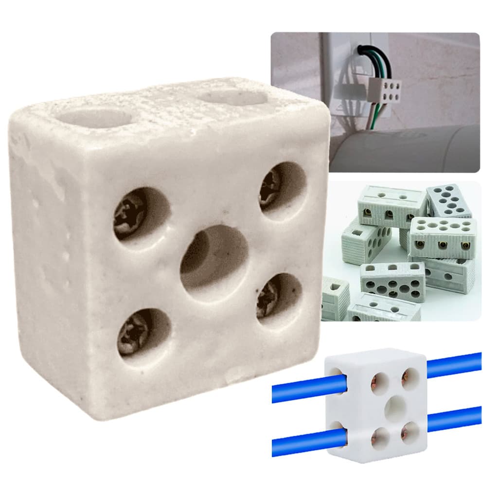 Conector Porcelana Chuveiro 2 Polos Bipolar 16mm Conector Elétrico Louça Cerâmica Cabos/Fios Até 68a
