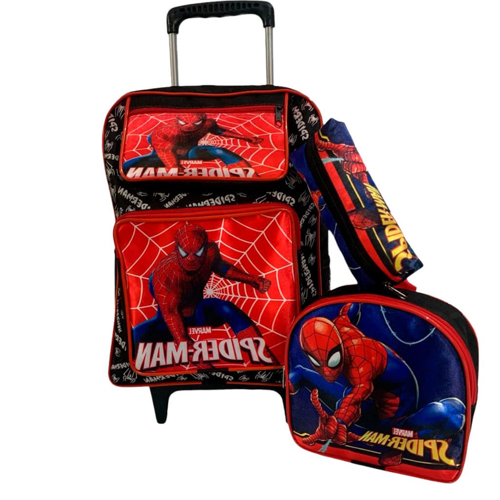 Kit Mochila Infantil Homem Spider Aranha Rodinha Escolar Menino Lancheira Térmica e Estojo