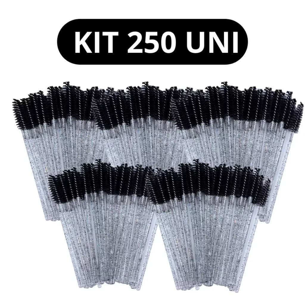 Kit 250 Escovinhas Cilios Sobrancelha Glitter Extensao e Alongamento