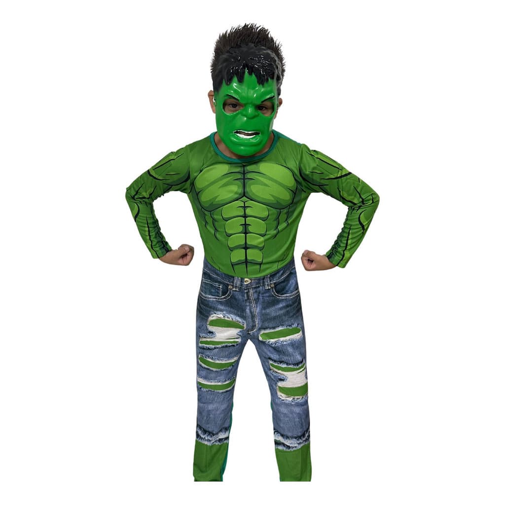 Fantasia Infantil Longa Hulk Com Enchimento Com Máscara