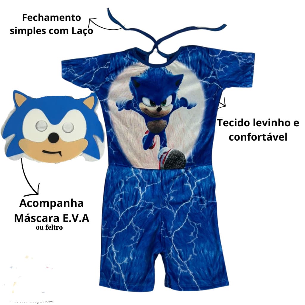 Fantasia Infantil Sonic Menino Aniversario Festas - Envio Imediato