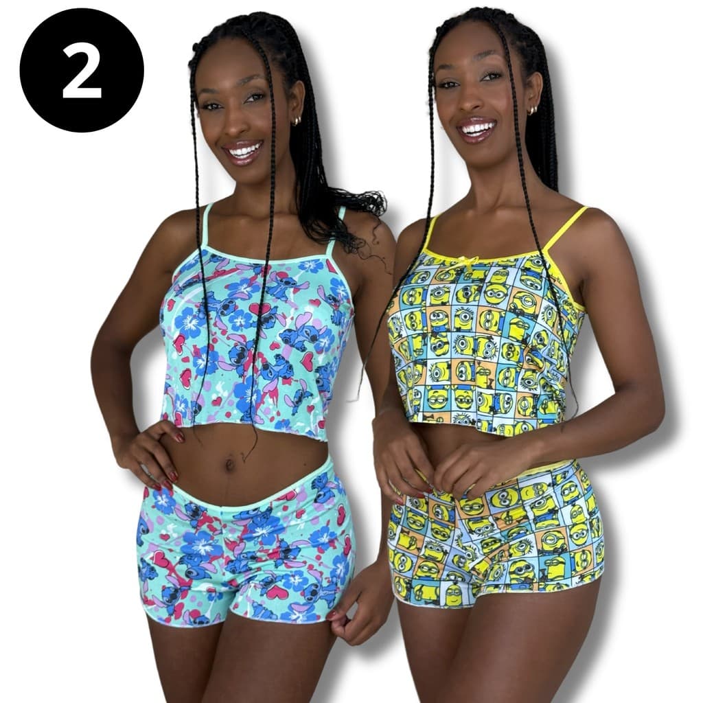 KIT 2 Pijama short dool baby Micro Estampado Blusa Curta Short Curto SAPEQUINHA