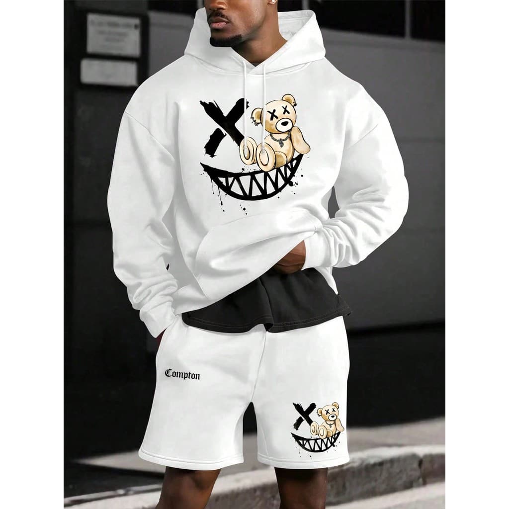 Conjunto Masculino Moletom Streetwear + Bermuda de Moletom Estampado Kit