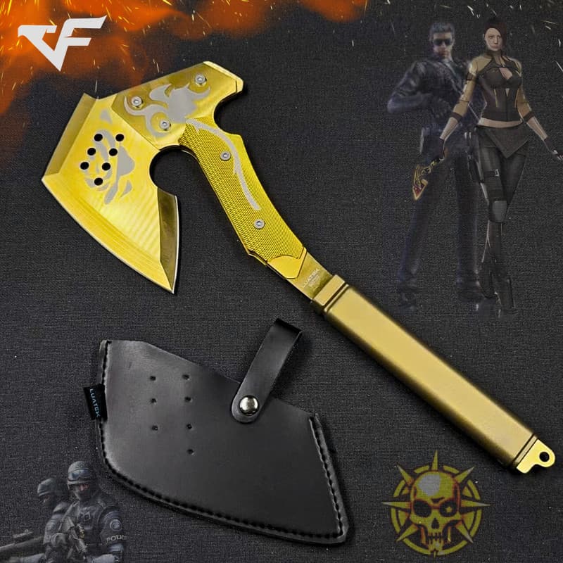Machado De Alta Resistencia Dourado CF 40cm C/ Bainha de Couro