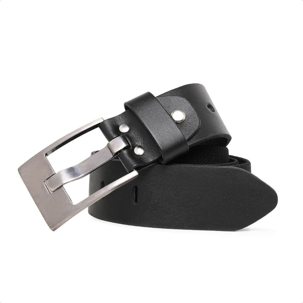 Cinto Masculino em Elastico e Couro Legitimo Fivela em Metal