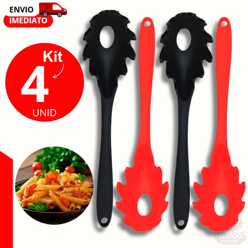 Kit 4, 3 ou 2 unid - Pegador de Macarrão Massas em Silicone Resistente Alta Temperatura Não Risca Panela