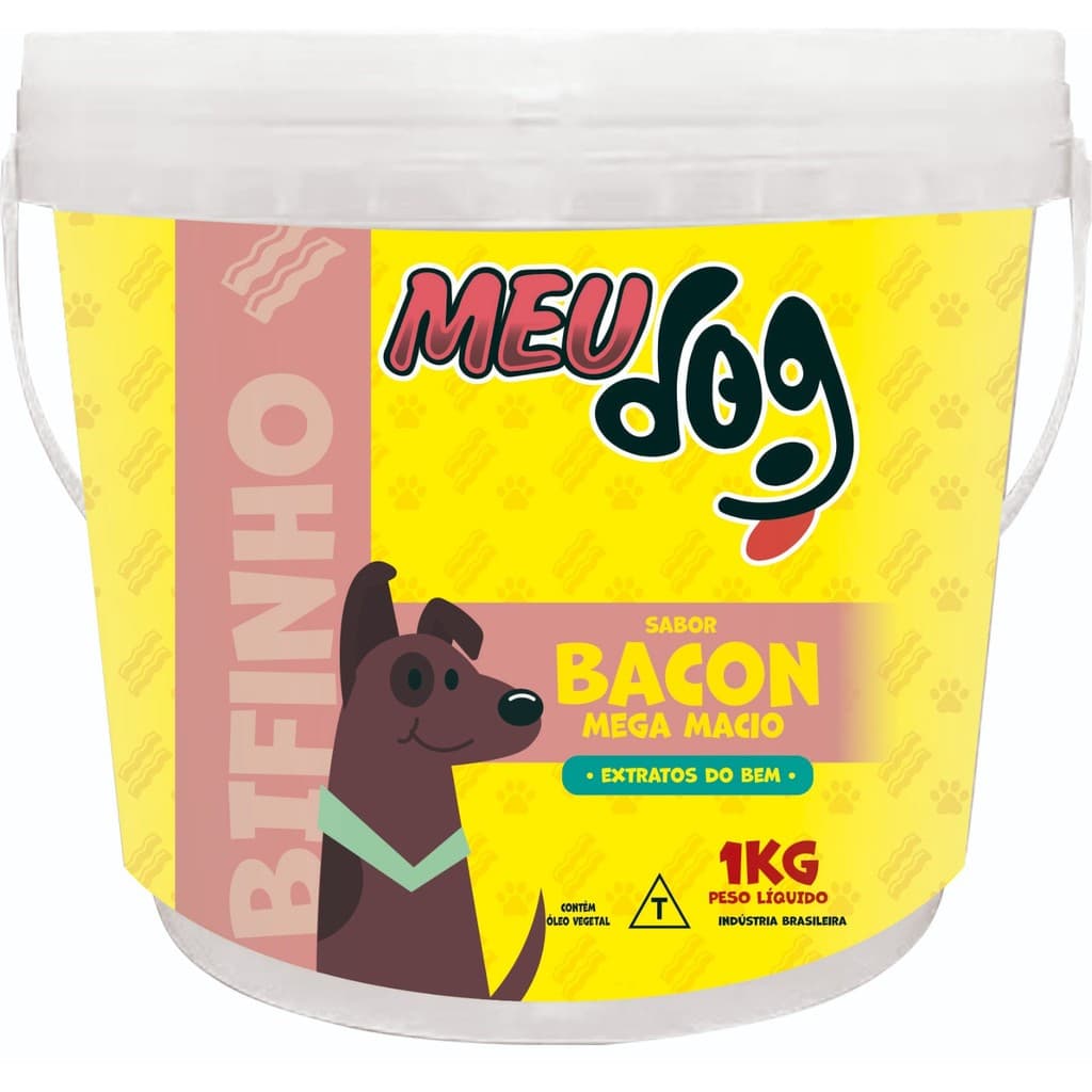 Bifinho para cachorro Meu Dog Sabor BACON 1Kg Baldinho