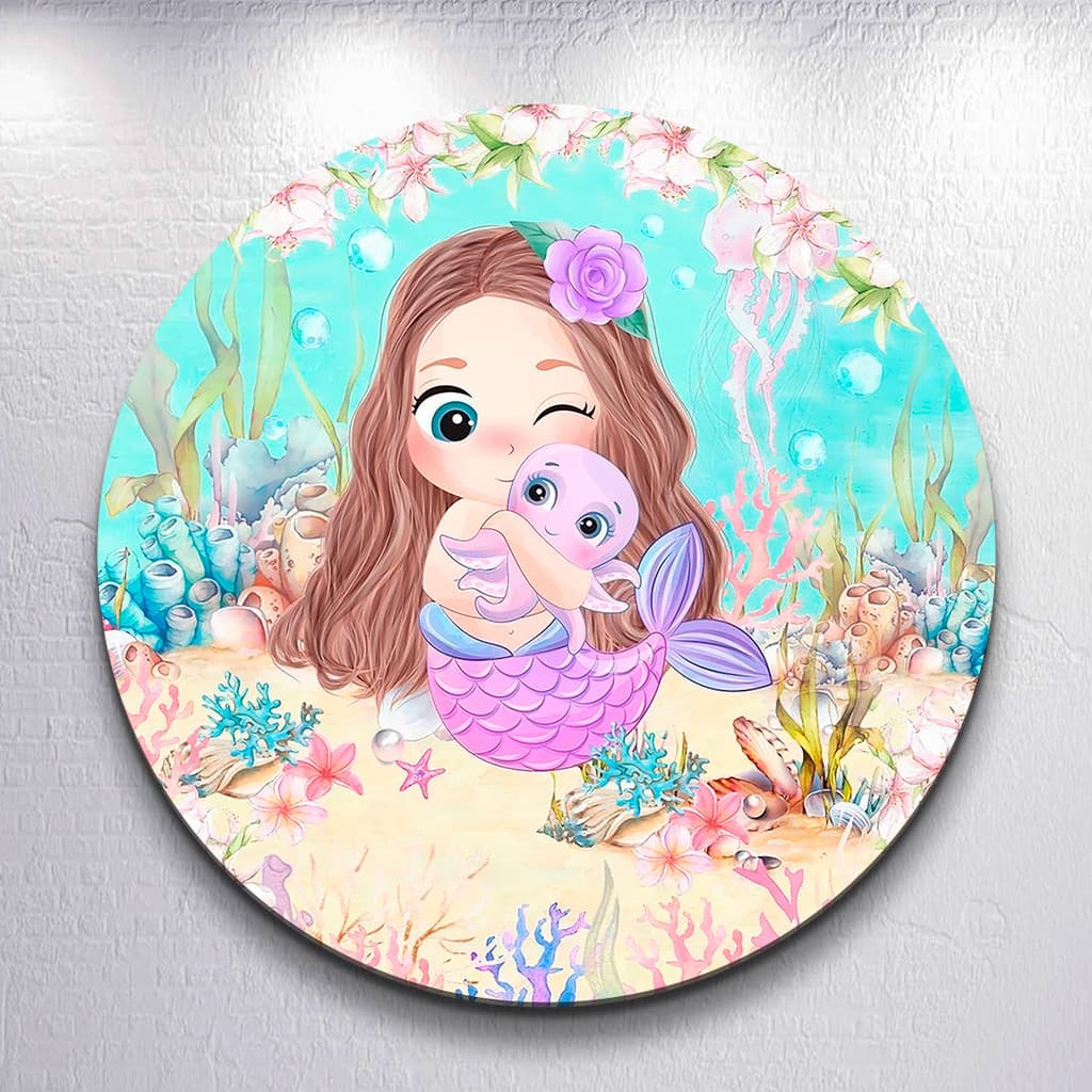 Capa Painel de Festa Redondo Tamanhos Diversos Grande e Mini Decoração Infantil Sereia