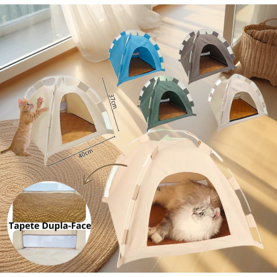 Cabana Pet Com Colchão Dupla Face Verão Fresco & Inverno Quentinho Lavável Bonito Divertido