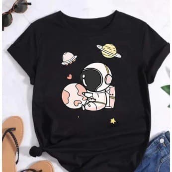 Linda Camisa Camiseta Feminina Preta Lua Planeta Astronauta Estampas Vareadas! Loja Dk Premium 30.1