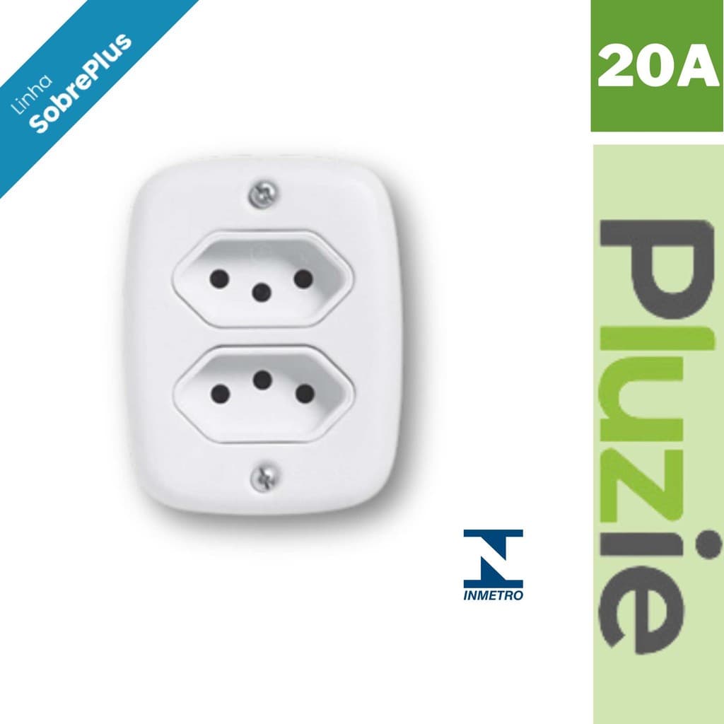Tomada Dupla 2P+T 20A Sistema X SobrePlus Pluzie