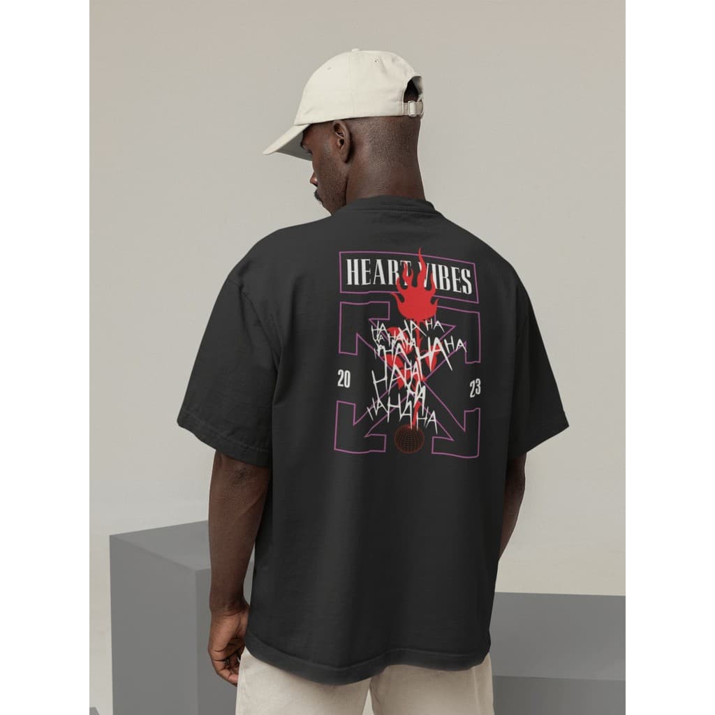 Camisa Camiseta Oversize Streetwear Masculino e Feminino para Treino e Dia a Dia Preto e Off Whte Estampado - ESTAMPADO