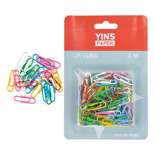 Kit 100 Clips Para Papel 28mm Colorido Escolar Escritorio Cor Inox