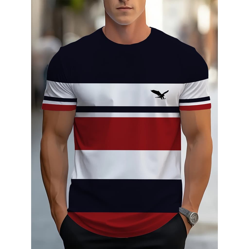 Eagle Logo Moda Masculina Listrada Camiseta De Manga Curta Camisetas Casuais Roupas De Verão