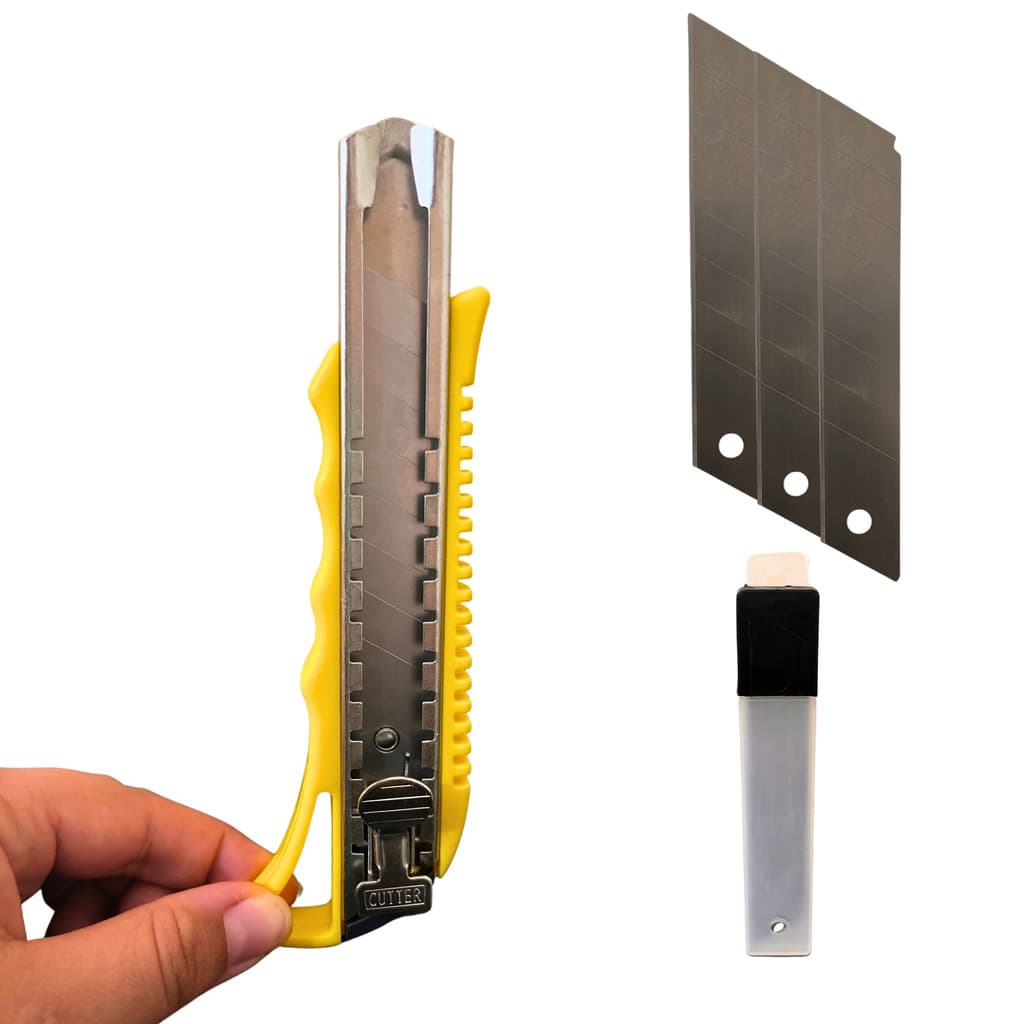 Estilete Profissional 18mm Com Trava 3 Lâminas Reserva 18mm e Lamina Segmentada Ergonômico