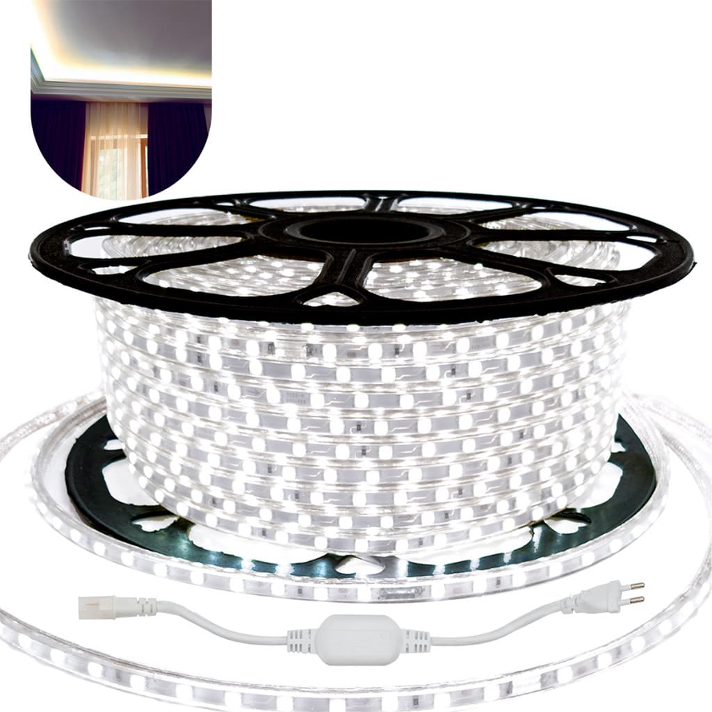Fita Led 5050 Com fonte 110v ou 220v 10 Metros Provad'água Luz Frio