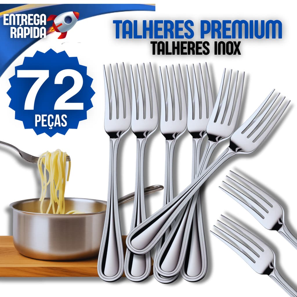 Jogo 72 Garfo Talheres 100% Aço Inox Premium Cozinha Buffet Restaurante Lanchonete Qualidade