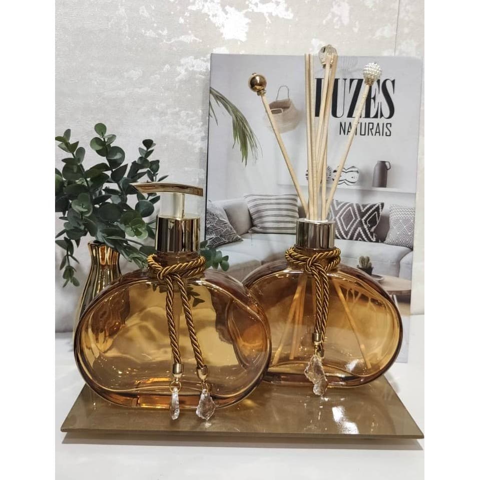 Aromatizador e Saboneteira Jolly Dourado kit completo