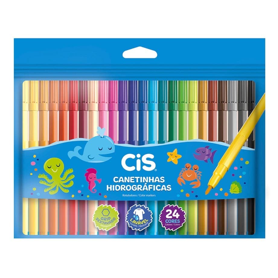 Caneta Canetinha Hidrográfica Sextavado Cis 24 Cores