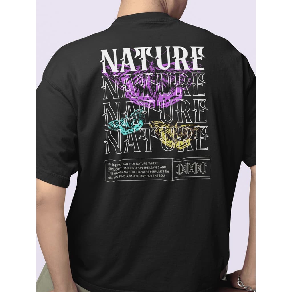 Camiseta Masculina 100% Algodão Gola Careca Blusa Streetwear Estilo de Rua Com Estampa Grande Nature Borboletas