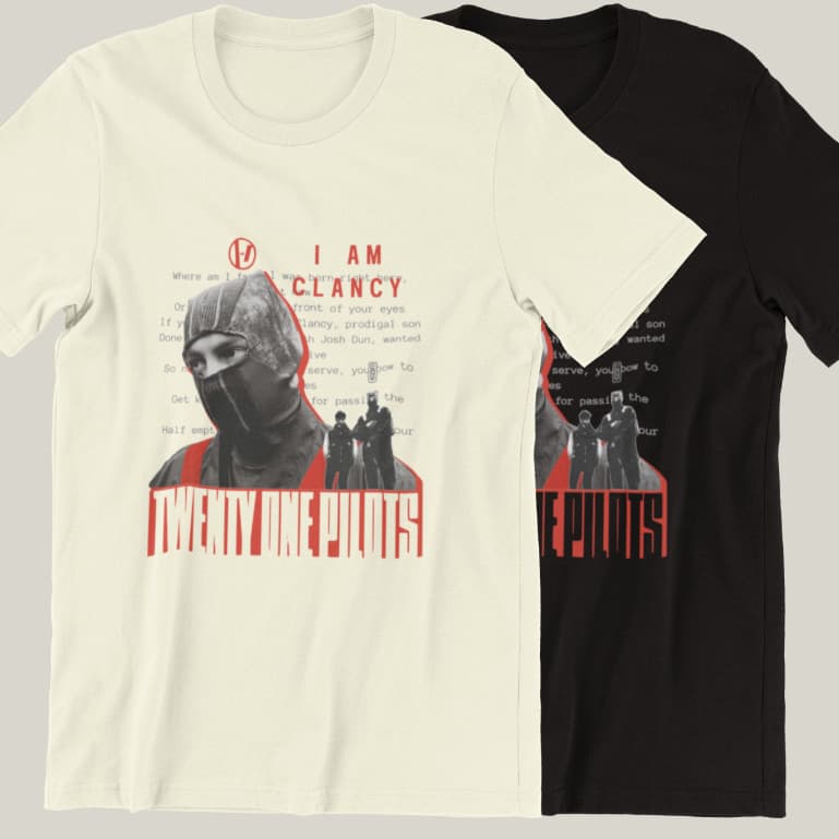 CAMISETA TWENTY ONE PILOTS I AM CLANCY LYRIC 100% ALGODÃO