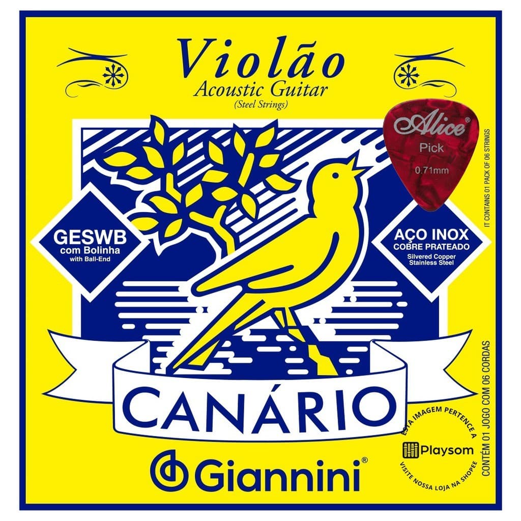 Cordas Violão Aço Giannini Canário com Bolinha Encordoamento Completo