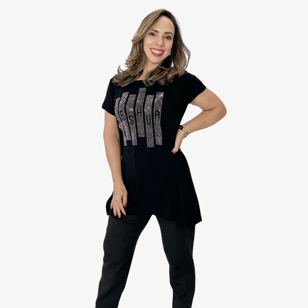Blusa Feminina Estampa Yeshua em Strass Evangélica