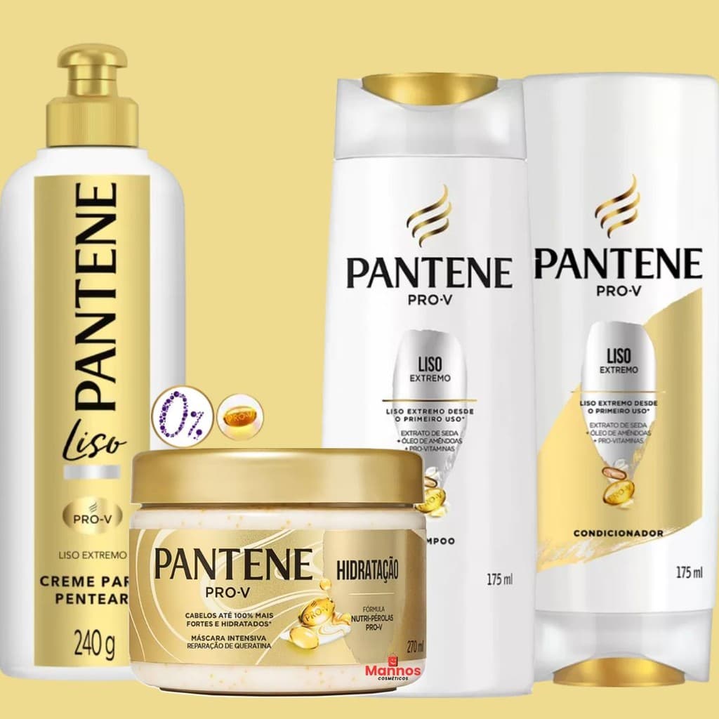 Kit Pantene Liso Extremo Pro V Shampoo Condicionador Creme Pentear 270ml  Máscara Hidratação 240g