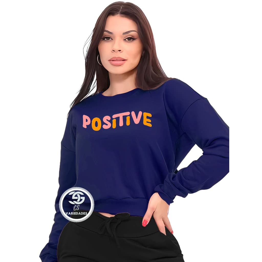 Moletom Feminino Estampado Positive Good Vibes Modelo Gola Careca Blusa de frio Linha Premium 2025 Lançamento