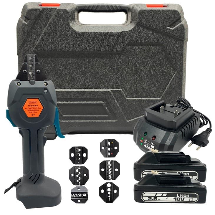 Alicate Prensa Terminais 2 Baterias 2.5Ah  7 Matrizes e Maleta Xtrong XCB-0050 Bivolt