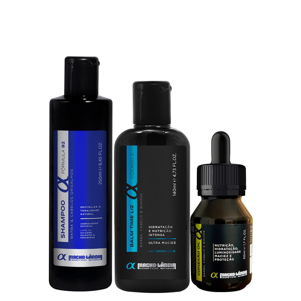 Kit Para Barba Grisalha Macho Lândia Balm + Óleo + Shampoo