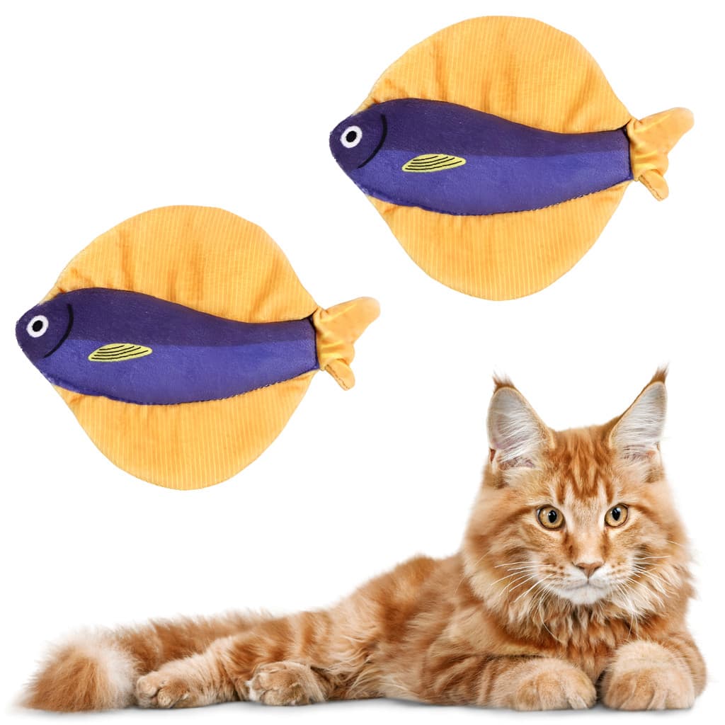 Kit 2 Brinquedo Peixe Para Gatos Com Apito Interativo Sons Alivio De Estresse