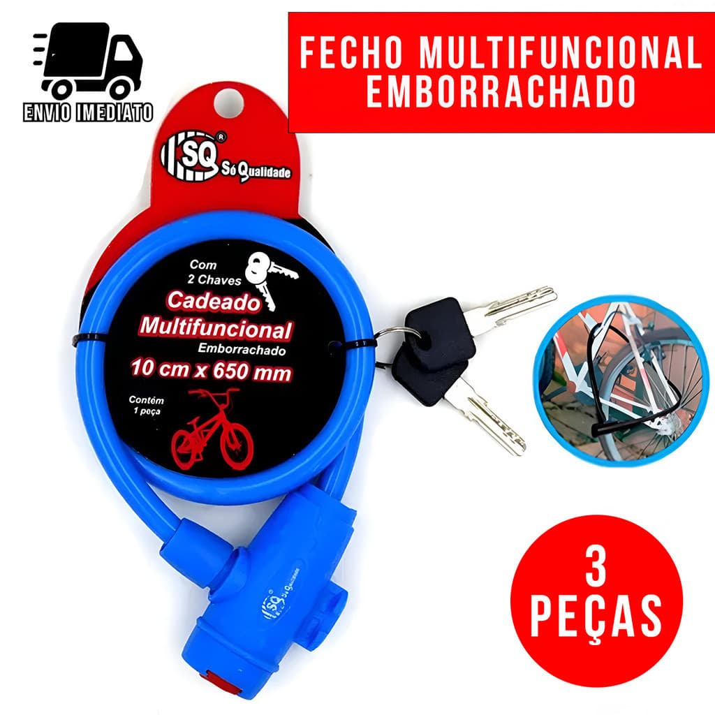 Kit 3 Corrente Cadeado para Moto Alta Segurança Trava Antifurto Reforçada Aço Temperado Emborrachado