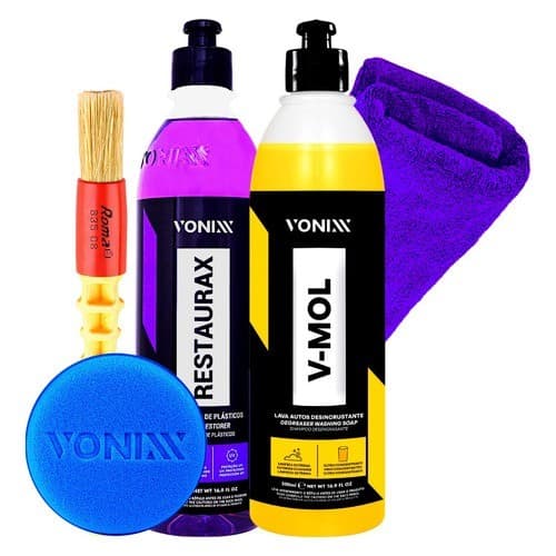 Kit Limpeza Automotiva Shampoo V-Mol + Restaurax 500ml Vonixx