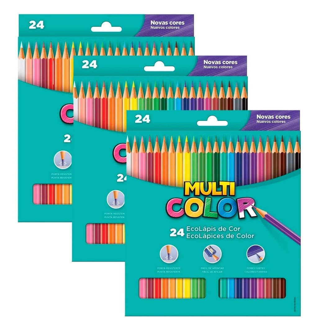 Kit 3 Caixas de Lapis De Cor 24 Cores Multicolor Faber Castell