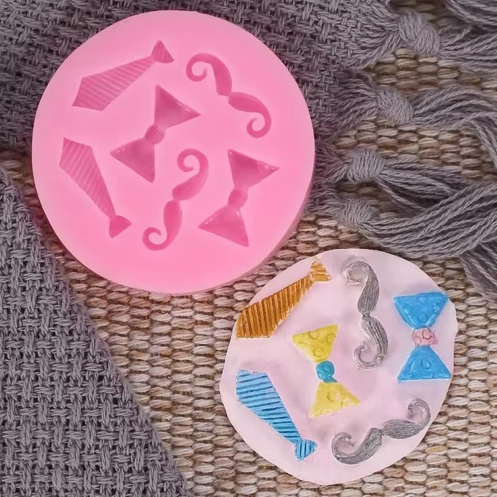 Molde De Silicone Bigode E Gravata Laço Dia Dos Pais Decoração De Bolo Confeitaria Biscuit Decoração
