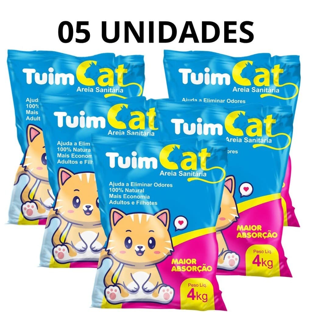 Areia Para Gato Sanitária Higiênica para Gatos Tuim Cat Areia para Gato 5UNIDADES x 4KG 100% natural Total 20kg