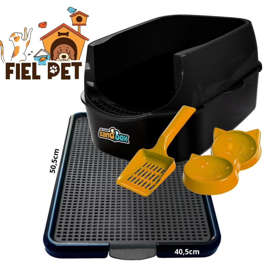 Caixa De Areia Para Gato SandBox KIT c/ Tapete Coletor de Areia 2D para saída de caixa + Comedouro / Bebedouro e PÁ
