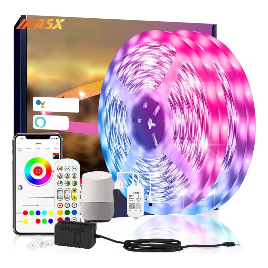 Fita Led 20m Wifi Rgb Inteligente Controle Compatível Alexa