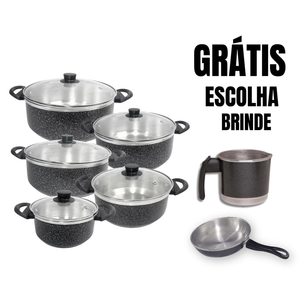 Conjunto de Panelas 6 peças Alumínio com Tampa de Vidro