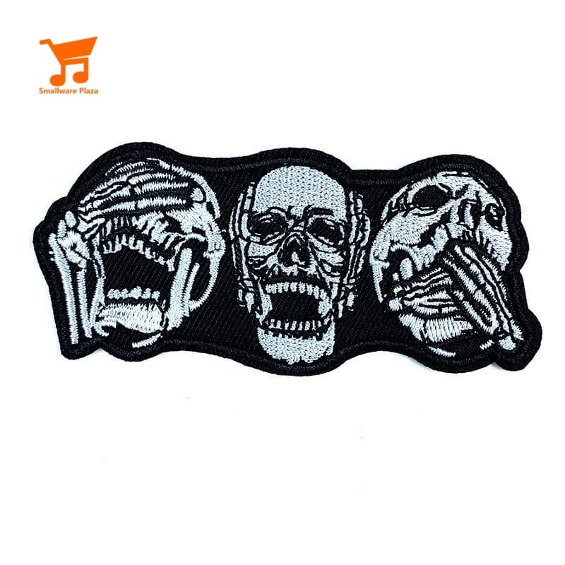 Veja O Mal , Não Ouça Fala , Nenhum Três Caveiras Sábios , Ferro Bordado Em Remendo , Emblema De Motociclista Punk Para