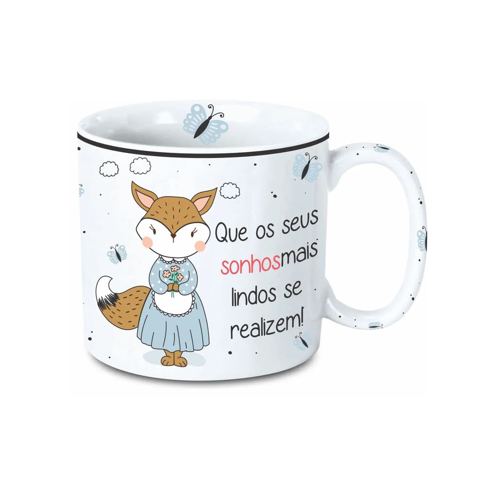 Caneca Bella 300ML Que Sonhos Realizem Frase Inspiradora Presente Café Manhã