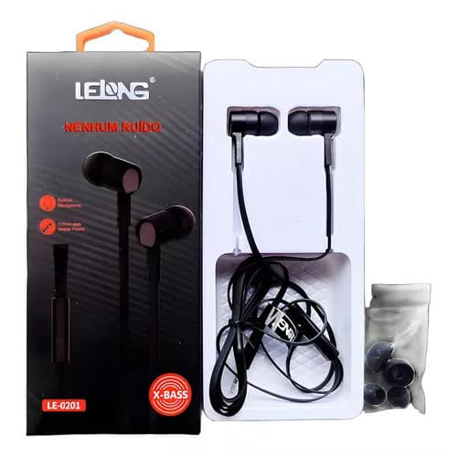 Fone de Ouvido In-Ear Lelong LE-0201 Graves Potentes com Microfone P2 3.5mm