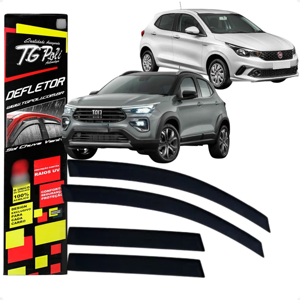 Jogo Calha de Chuva Defletor Fiat Argo Pulse 2017 2018 2019 2020 2021 2022 2023 2024 04 Portas