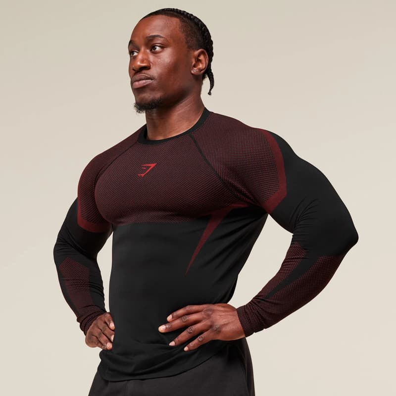 GYM Camisa Masculina De Manga Comprida Para Fitness Muscular , Nova Blusa Elástica Slim Fit Academia De Treinamento