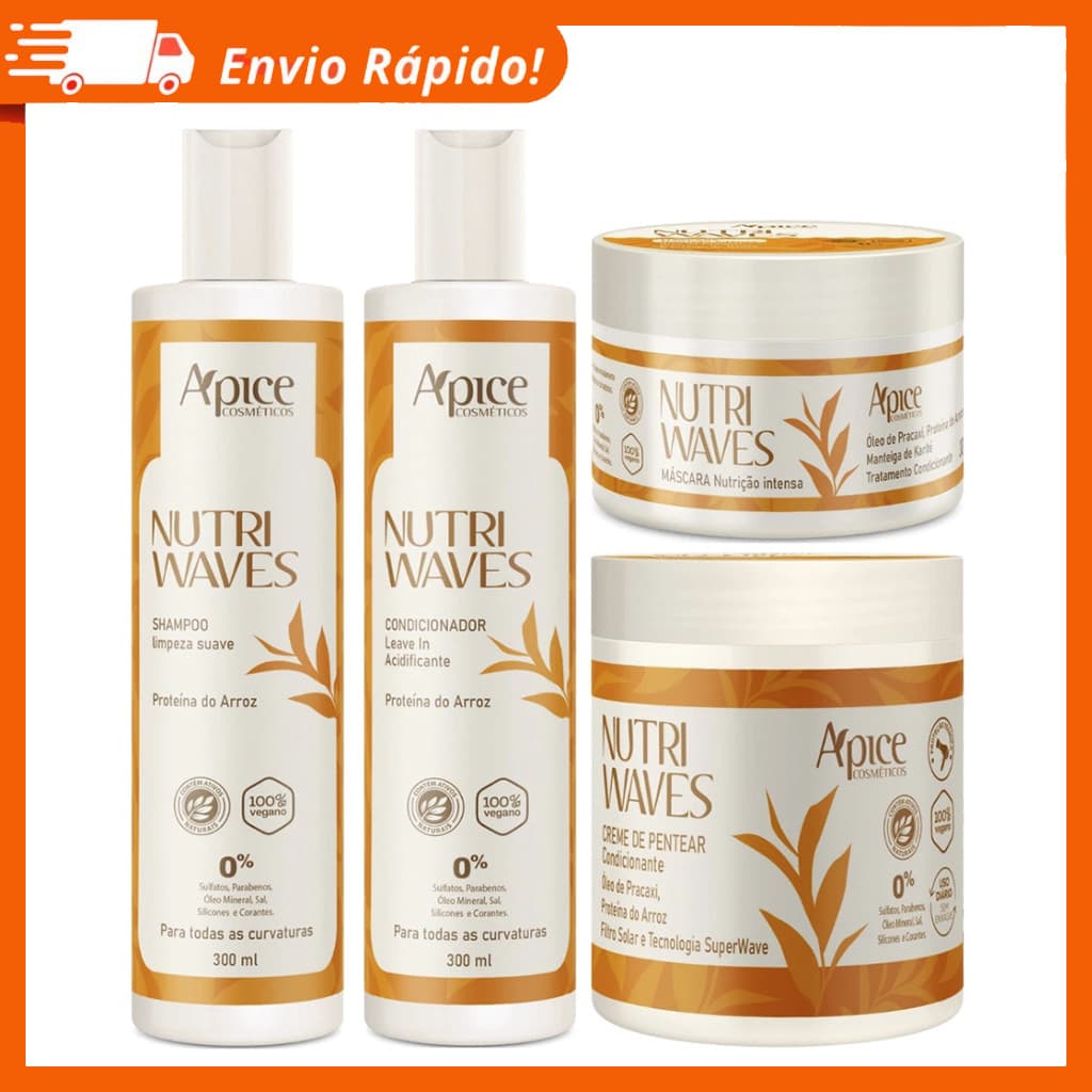 Kit Apice Nutri Waves 4 Produtos Tratamento Completo Acidificante Capilar Com Creme De Pentear Apse