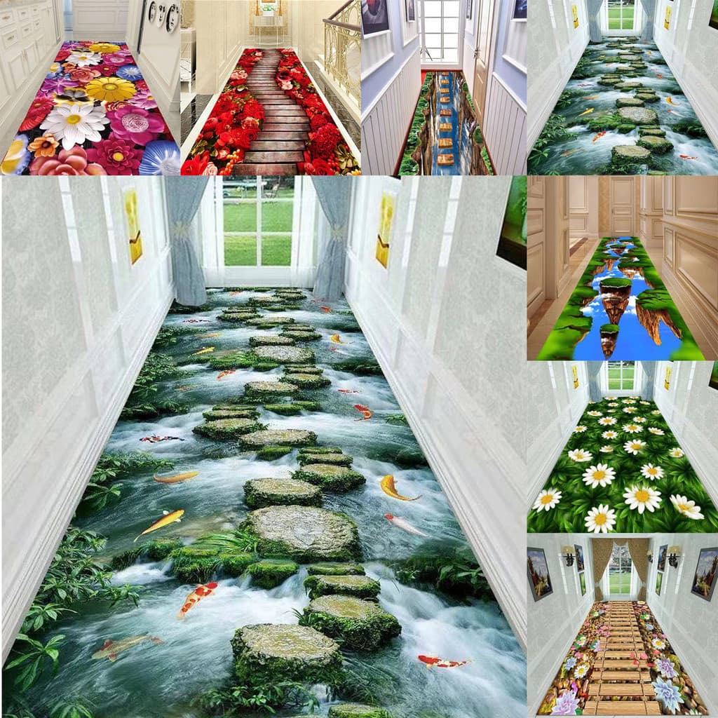 Longo Impressão 3D Jardim Flor Corredor Tapetes E Para Quarto Sala De Estar Tapete Cozinha Banheiro
