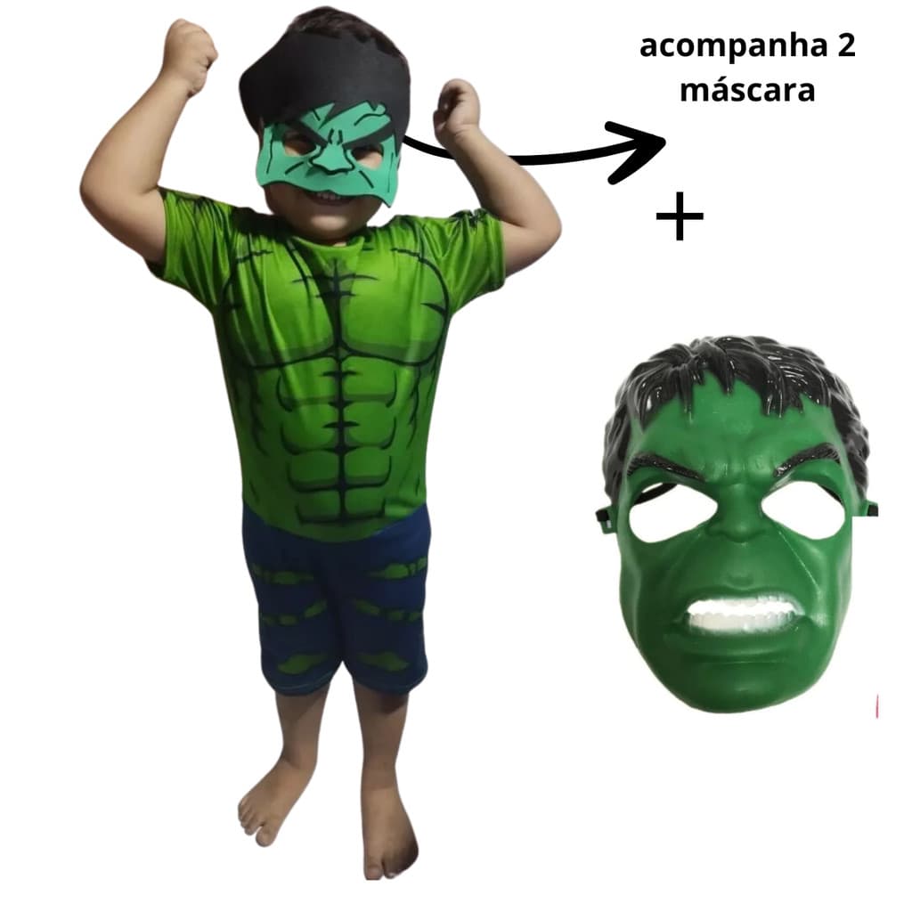 Fantasia Hulk Infantil 2 Mascara Heróis - Envio Imediato